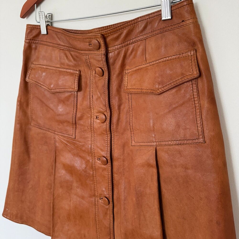 Bally Lambskin Leather Flap Pocket Mini Skirt Tan Lined Old Money Italy Sz 8 - Picture 4 of 9